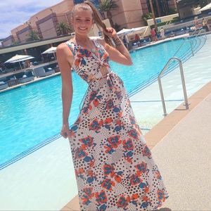 Printed orange/white Maxi Dress